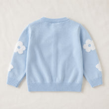 Girls Light Blue Floral Knit Cardigan, Fluffy Flower Details
