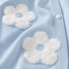 Girls Light Blue Floral Knit Cardigan, Fluffy Flower Details
