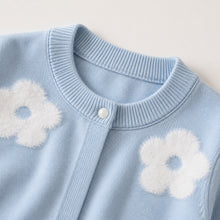 Girls Light Blue Floral Knit Cardigan, Fluffy Flower Details
