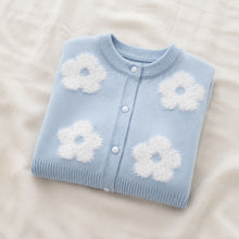 Girls Light Blue Floral Knit Cardigan, Fluffy Flower Details