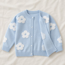Girls Light Blue Floral Knit Cardigan, Fluffy Flower Details