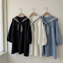 Girls Linen Sailor Dress in Black, Ivory or Blue