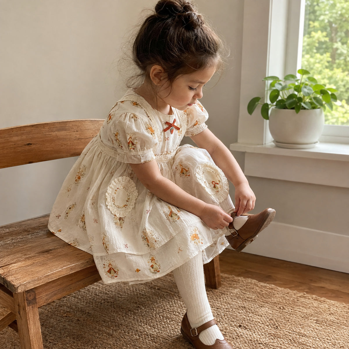 Girls Storybook Dress or Skirt Set, Red Ivory Cotton Toddler Outfit — alternate-age lifestyle view
