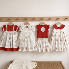 Girls Storybook Dress or Skirt Set, Red Ivory Cotton Toddler Outfit