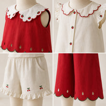 Girls Strawberry Cotton Top, Shorts or Pants, Red Ivory Separates