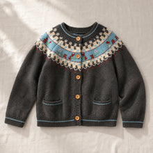 Girls Fair Isle Knit Cardigan, Retro Charcoal Gray