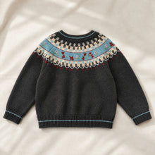 Girls Fair Isle Knit Cardigan, Retro Charcoal Gray