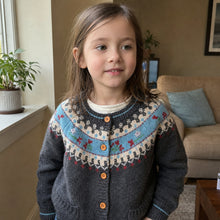 Girls Fair Isle Knit Cardigan, Retro Charcoal Gray