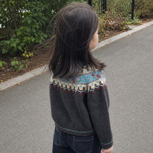 Girls Fair Isle Knit Cardigan, Retro Charcoal Gray