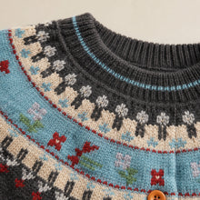 Girls Fair Isle Knit Cardigan, Retro Charcoal Gray