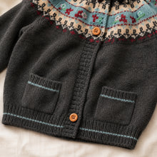 Girls Fair Isle Knit Cardigan, Retro Charcoal Gray