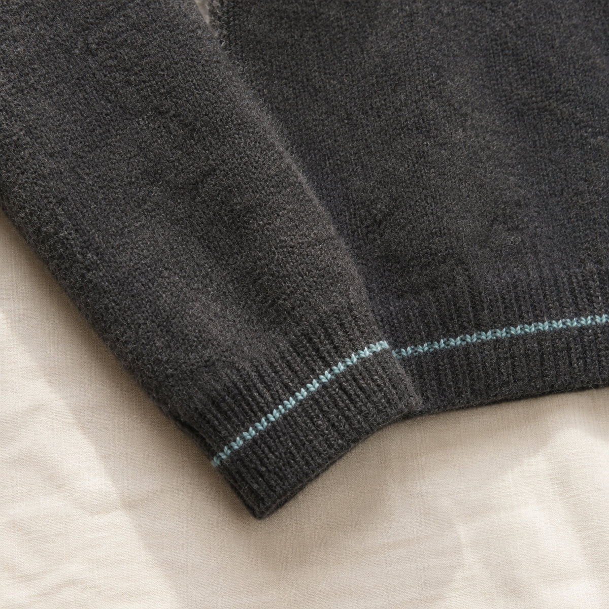 Girls' gray knit cardigan ribbed cuff and hem detail