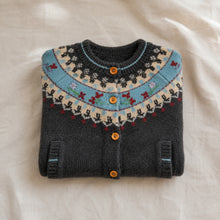 Girls Fair Isle Knit Cardigan, Retro Charcoal Gray