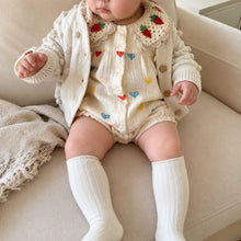 Baby Heart Print Cotton Bubble Romper with Strawberry Crochet Collar