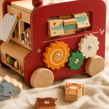 Wooden Activity Bus Toy, Montessori Toddler Busy Cube, 5 in 1 Animal Puzzle Baby Gift