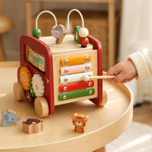 Wooden Activity Bus Toy, Montessori Toddler Busy Cube, 5 in 1 Animal Puzzle Baby Gift