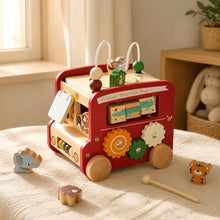 Montessori Wooden Bus Toy, 5 in 1 Activity Cube for Toddlers, Birthday Gift for Baby