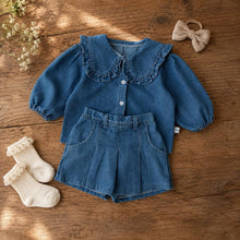 Toddler Girl Denim Outfit, Ruffle Collar Two Piece Set