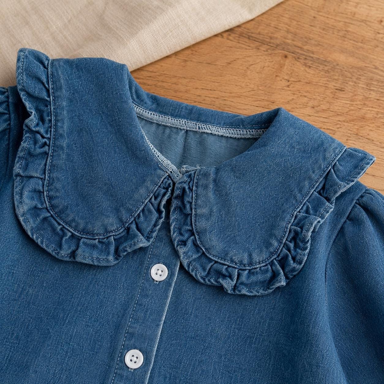 Toddler Girl Denim Outfit, Ruffle Collar Two Piece Set detail image 7