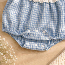 Baby Girl Blue Gingham Romper Dress, Lace Ruffle Outfit