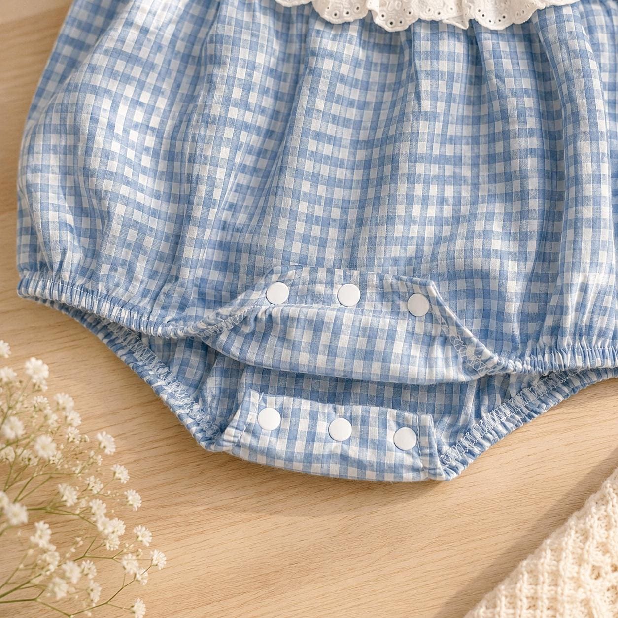 Blue Gingham Baby Romper & Dress, Sweet Lace Ruffle Outfit - 120cm (4-5 years)