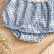 Blue Gingham Baby Romper & Dress, Sweet Lace Ruffle Outfit