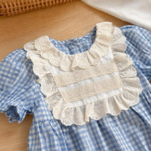 Blue Gingham Baby Romper & Dress, Sweet Lace Ruffle Outfit