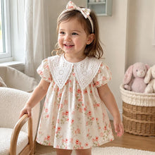 Baby Girl Summer Floral Romper, Cotton Lace Collar Outfit with Bow, Korean Style Baby Clothes, Birthday Gift