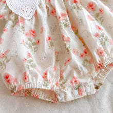 Baby Girl Summer Floral Romper, Cotton Lace Collar Outfit with Bow, Korean Style Baby Clothes, Birthday Gift