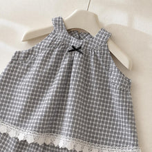 Baby Girl Plaid Two Piece Outfit, Cotton Sleeveless Top & Shorts Set, Lace Trim Korean Style Summer Toddler Clothes Gift