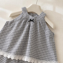Baby Girl Plaid Two Piece Set, Cotton Sleeveless Top Shorts, Lace Trim Korean Toddler
