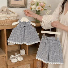 Baby Girl Plaid Two Piece Outfit, Cotton Sleeveless Top & Shorts Set, Lace Trim Korean Style Summer Toddler Clothes Gift