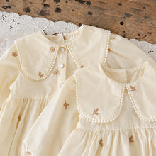 Baby Girl Embroidered Dress, Peter Pan Collar Long Sleeve Cotton Toddler Dress, Butterfly & Leaves, 1st Birthday Gift