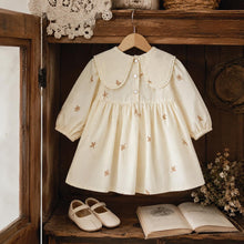 Baby Girl Cotton Dress, Peter Pan Collar, Butterfly Embroidery, Long Sleeve Toddler 1st Birthday