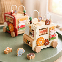 Montessori Wooden Bus Toy, 5 in 1 Activity Cube for Toddlers, Birthday Gift for Baby