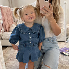 Toddler Girl Denim Outfit, Ruffle Collar Two Piece Set