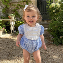 Baby Girl Blue Gingham Romper Dress, Lace Ruffle Outfit