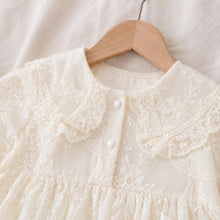 Ivory Lace Baby Romper, Long Sleeve Cotton Embroidered Outfit, Baby Shower Gift