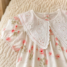 Baby Girl Summer Floral Romper, Cotton Lace Collar Outfit with Bow, Korean Style Baby Clothes, Birthday Gift