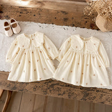 Baby Girl Embroidered Dress, Peter Pan Collar Long Sleeve Cotton Toddler Dress, Butterfly & Leaves, 1st Birthday Gift
