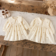 Baby Girl Cotton Dress, Peter Pan Collar, Butterfly Embroidery, Long Sleeve Toddler 1st Birthday