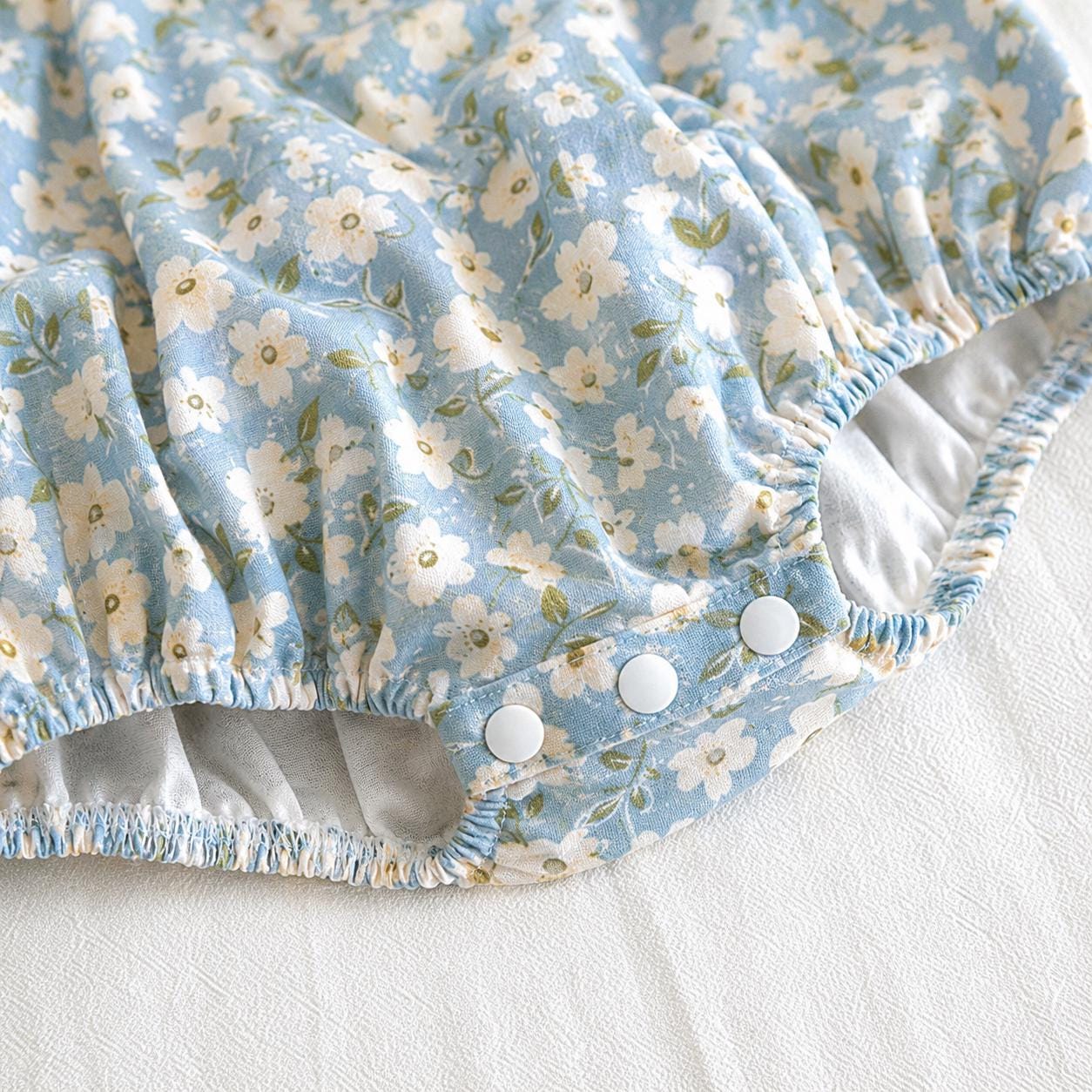 Blue Floral Baby Girl Dress & Romper, Cotton Lace Collar Outfit, Long Sleeve Spring Fall Toddler Birthday Gift - BloomKnit Baby product photo 10