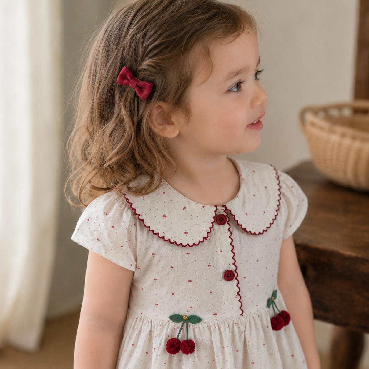 Baby Girl Cherry Dress, Cotton Summer Birthday Outfit product image 4