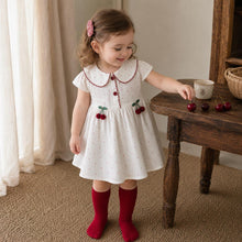 Baby Girl Cherry Dress, Cotton Summer Dress with Peter Pan Collar, Toddler Birthday Outfit