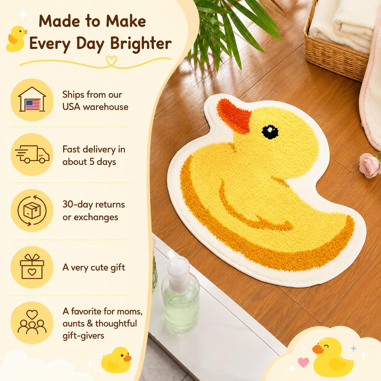 Yellow Duck Bath Mat, Plush Non-Slip Kids Bathroom Rug product image 3