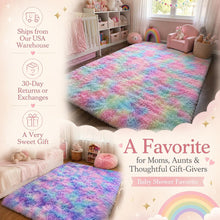 Pastel Rainbow Shag Rug: Fluffy Microfiber Nursery, Kids Room and Playroom Decor Gift