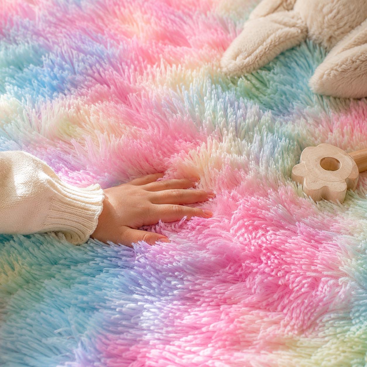Pastel Rainbow Shag Rug for Nursery, Kids Room and Playroom product image 4