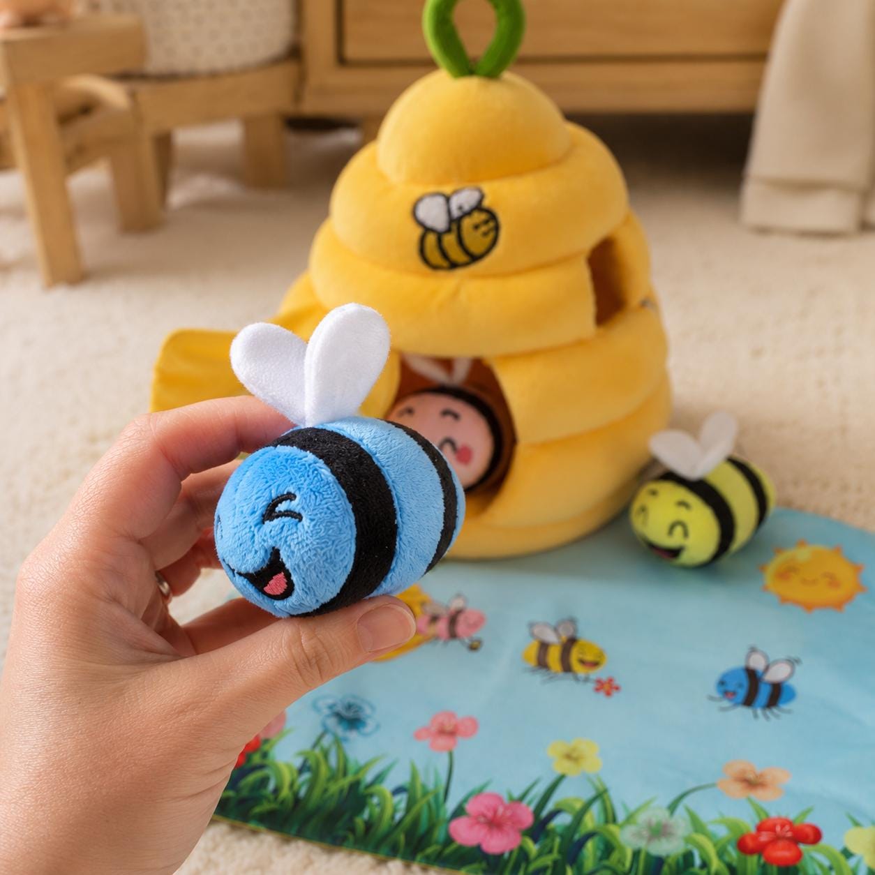 Bee Sensory Baby Toy with Plush Bees, Mirror, Rattle and Crinkle product image 6