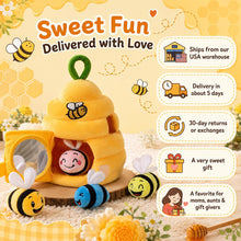 Bee Sensory Baby Toy Gift, Soft Beehive with Plush Bees, Mirror, Rattle and Crinkle