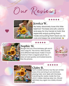 Soft Beehive Baby Sensory Toy with Plush Bees, Rattle, Crinkle, Squeaker and Mirror